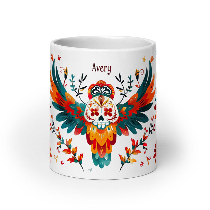 Avery Exclusive Name Art Piece Home Office Work Coffee Mug Mexican Spanish Pride Gift Cup One-Of-A-Kind Calligraphy White Glossy Mug | A24 Mexicada