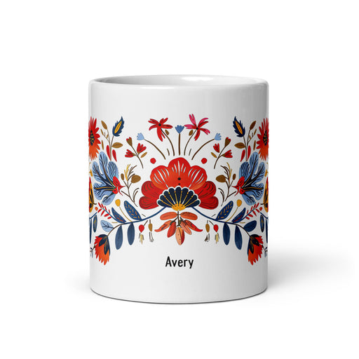 Avery Exclusive Name Art Piece Home Office Work Coffee Mug Mexican Spanish Pride Gift Cup One - Of - A - Kind Calligraphy White Glossy Mug | A25 - Mexicada