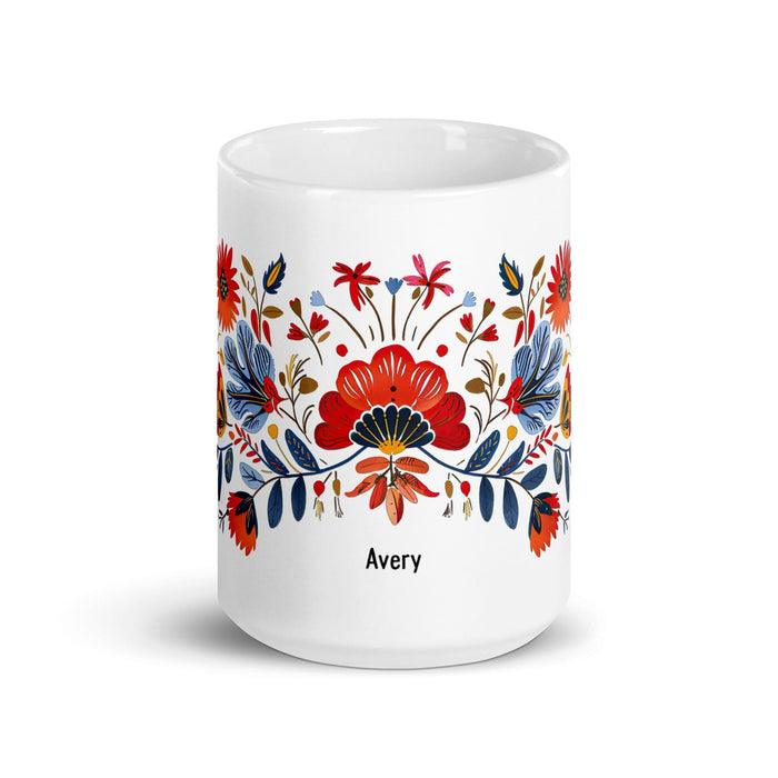 Avery Exclusive Name Art Piece Home Office Work Coffee Mug Mexican Spanish Pride Gift Cup One-Of-A-Kind Calligraphy White Glossy Mug | A25 Mexicada