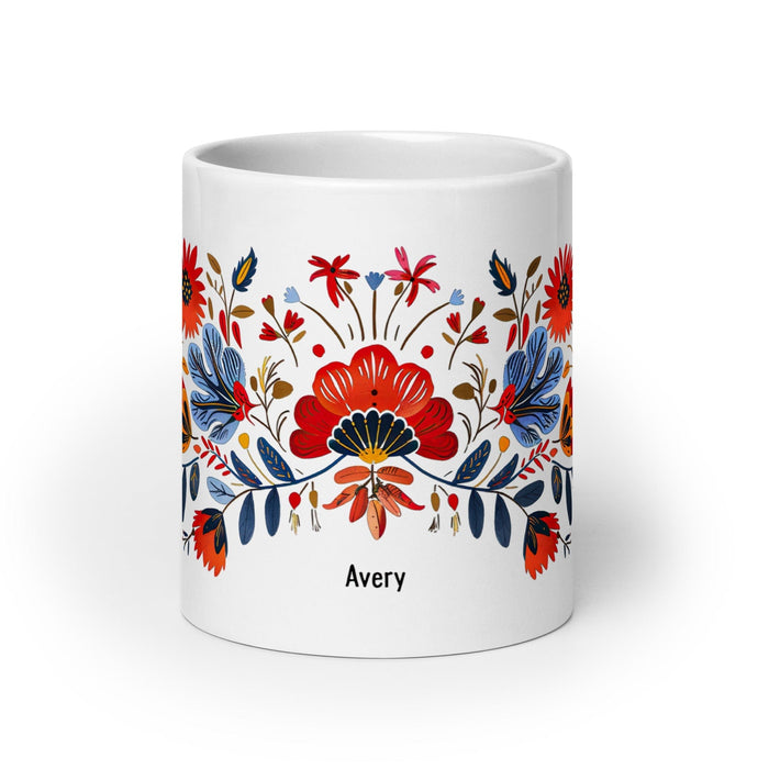 Avery Exclusive Name Art Piece Home Office Work Coffee Mug Mexican Spanish Pride Gift Cup One-Of-A-Kind Calligraphy White Glossy Mug | A25 Mexicada