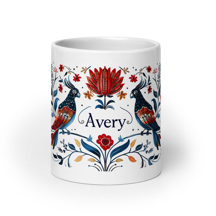 Avery Exclusive Name Art Piece Home Office Work Coffee Mug Mexican Spanish Pride Gift Cup One-Of-A-Kind Calligraphy White Glossy Mug | A3 Mexicada