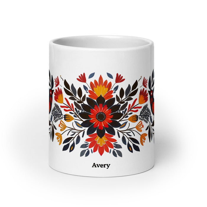 Avery Exclusive Name Art Piece Home Office Work Coffee Mug Mexican Spanish Pride Gift Cup One-Of-A-Kind Calligraphy White Glossy Mug | A5 Mexicada