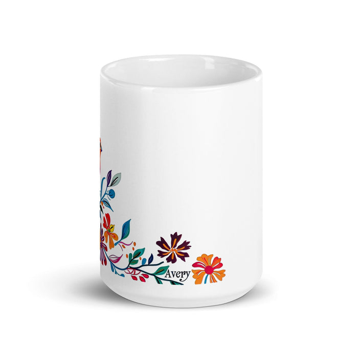 Avery Exclusive Name Art Piece Home Office Work Coffee Mug Mexican Spanish Pride Gift Cup One-Of-A-Kind Calligraphy White Glossy Mug | A6 Mexicada