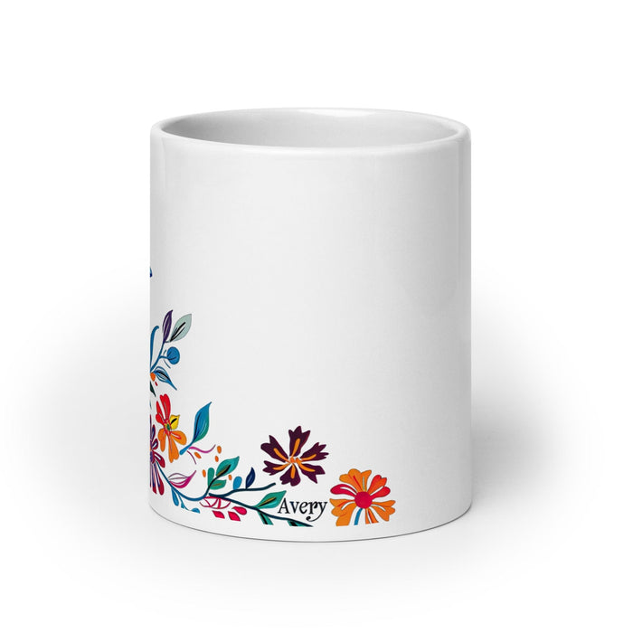 Avery Exclusive Name Art Piece Home Office Work Coffee Mug Mexican Spanish Pride Gift Cup One-Of-A-Kind Calligraphy White Glossy Mug | A6 Mexicada