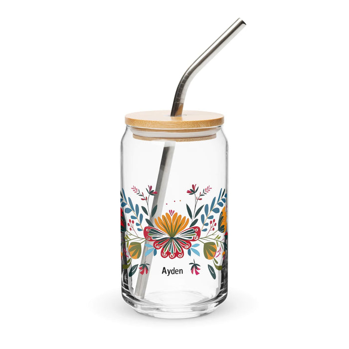 Ayden Exclusive Name Art Piece Can-Shaped Glass Home Office Work Mexican Spanish Pride Gift Cup One-Of-A-Kind Calligraphy Glass | A16 Mexicada 16 oz With Lid & Straw