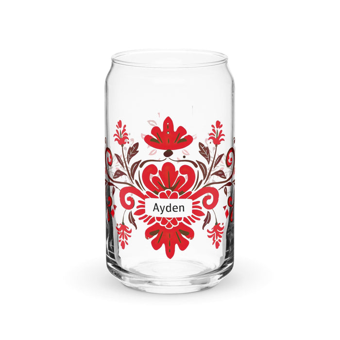 Ayden Exclusive Name Art Piece Can-Shaped Glass Home Office Work Mexican Spanish Pride Gift Cup One-Of-A-Kind Calligraphy Glass | A18 Mexicada 16 oz