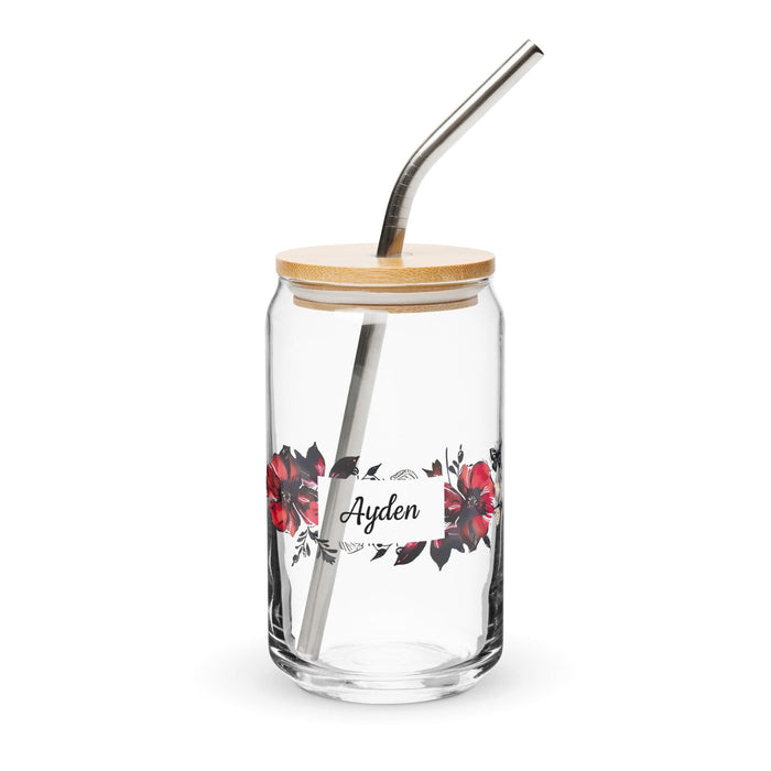 Ayden Exclusive Name Art Piece Can-Shaped Glass Home Office Work Mexican Spanish Pride Gift Cup One-Of-A-Kind Calligraphy Glass | A2 Mexicada 16 oz With Lid & Straw