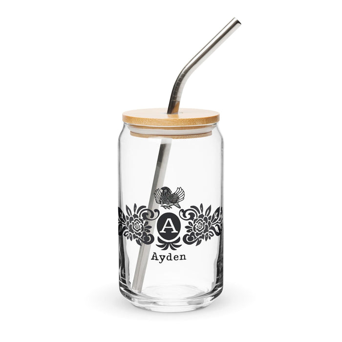 Ayden Exclusive Name Art Piece Can-Shaped Glass Home Office Work Mexican Spanish Pride Gift Cup One-Of-A-Kind Calligraphy Glass | A21 Mexicada 16 oz With Lid & Straw