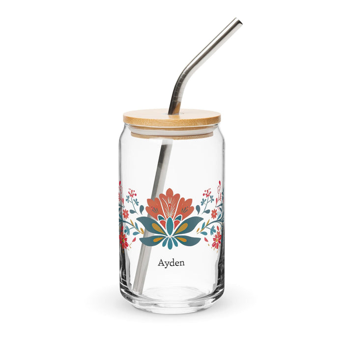 Ayden Exclusive Name Art Piece Can-Shaped Glass Home Office Work Mexican Spanish Pride Gift Cup One-Of-A-Kind Calligraphy Glass | A6 Mexicada 16 oz With Lid & Straw