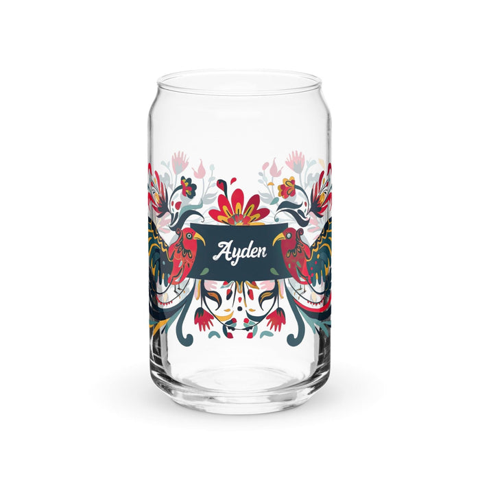 Ayden Exclusive Name Art Piece Can-Shaped Glass Home Office Work Mexican Spanish Pride Gift Cup One-Of-A-Kind Calligraphy Glass | A7 Mexicada 16 oz