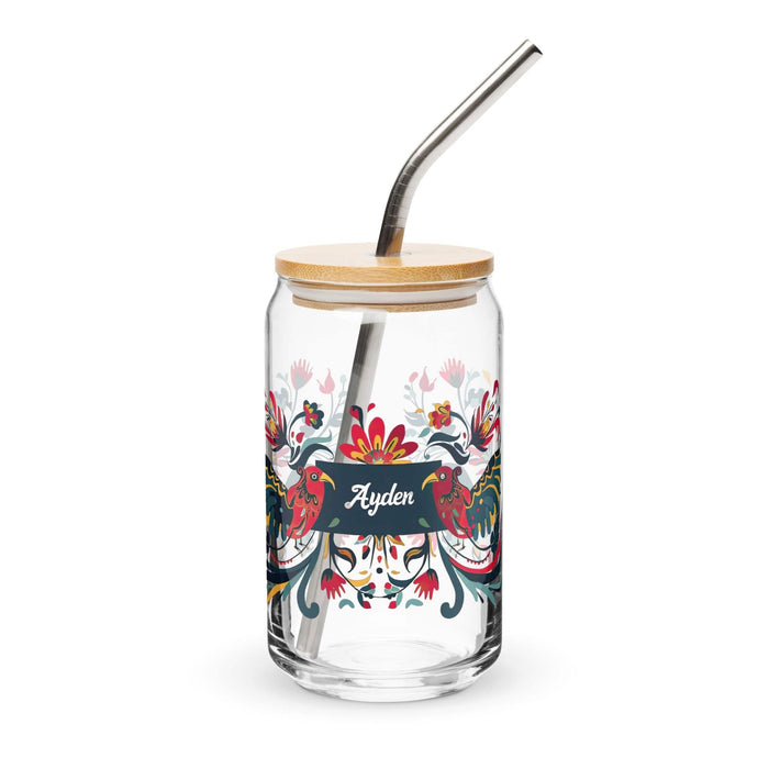 Ayden Exclusive Name Art Piece Can-Shaped Glass Home Office Work Mexican Spanish Pride Gift Cup One-Of-A-Kind Calligraphy Glass | A7 Mexicada 16 oz With Lid & Straw