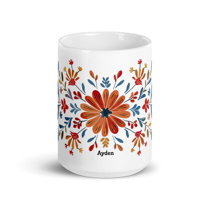 Ayden Exclusive Name Art Piece Home Office Work Coffee Mug Mexican Spanish Pride Gift Cup One-Of-A-Kind Calligraphy White Glossy Mug | A1 Mexicada