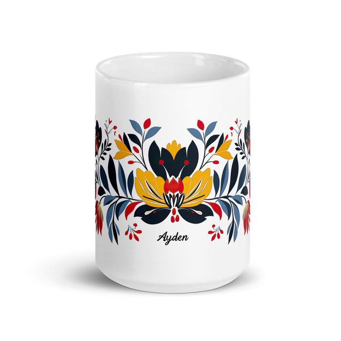 Ayden Exclusive Name Art Piece Home Office Work Coffee Mug Mexican Spanish Pride Gift Cup One-Of-A-Kind Calligraphy White Glossy Mug | A10 Mexicada