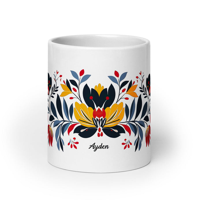 Ayden Exclusive Name Art Piece Home Office Work Coffee Mug Mexican Spanish Pride Gift Cup One-Of-A-Kind Calligraphy White Glossy Mug | A10 Mexicada