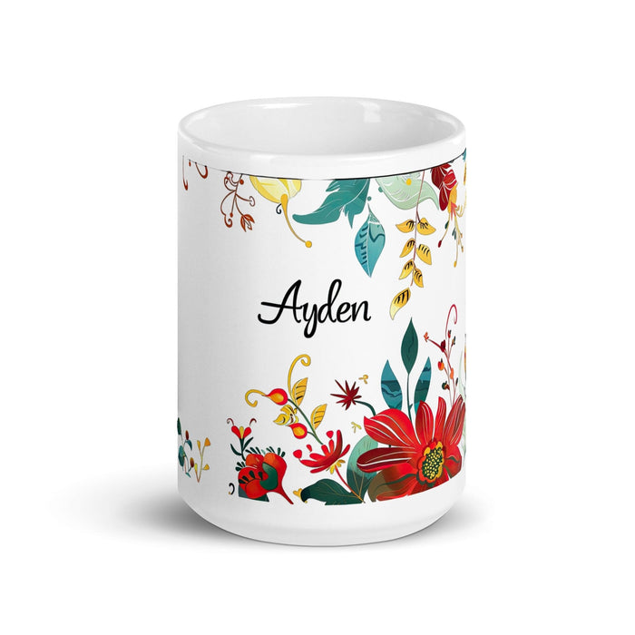 Ayden Exclusive Name Art Piece Home Office Work Coffee Mug Mexican Spanish Pride Gift Cup One-Of-A-Kind Calligraphy White Glossy Mug | A11 Mexicada