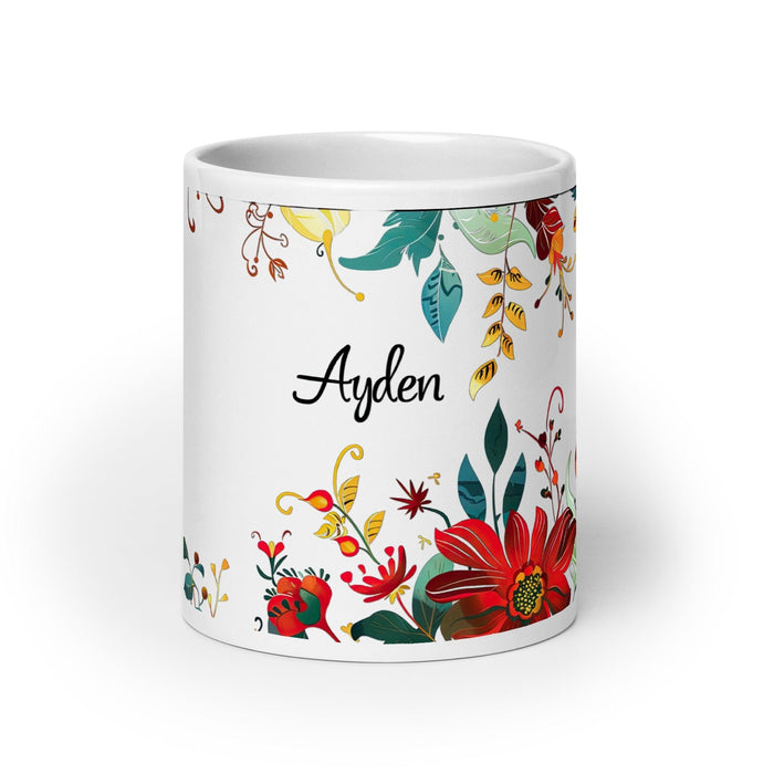 Ayden Exclusive Name Art Piece Home Office Work Coffee Mug Mexican Spanish Pride Gift Cup One-Of-A-Kind Calligraphy White Glossy Mug | A11 Mexicada