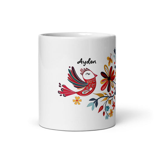 Ayden Exclusive Name Art Piece Home Office Work Coffee Mug Mexican Spanish Pride Gift Cup One - Of - A - Kind Calligraphy White Glossy Mug | A12 - Mexicada