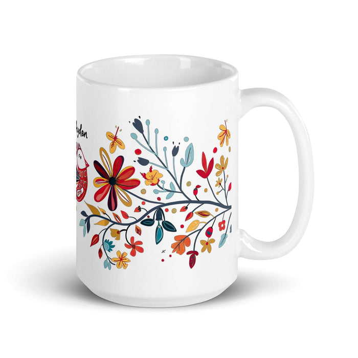 Ayden Exclusive Name Art Piece Home Office Work Coffee Mug Mexican Spanish Pride Gift Cup One-Of-A-Kind Calligraphy White Glossy Mug | A12 Mexicada 15 oz