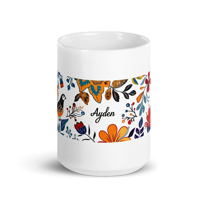 Ayden Exclusive Name Art Piece Home Office Work Coffee Mug Mexican Spanish Pride Gift Cup One-Of-A-Kind Calligraphy White Glossy Mug | A13 Mexicada