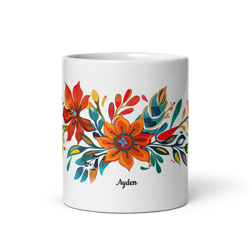 Ayden Exclusive Name Art Piece Home Office Work Coffee Mug Mexican Spanish Pride Gift Cup One - Of - A - Kind Calligraphy White Glossy Mug | A15 - Mexicada