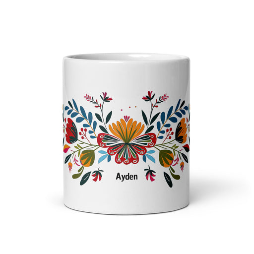 Ayden Exclusive Name Art Piece Home Office Work Coffee Mug Mexican Spanish Pride Gift Cup One - Of - A - Kind Calligraphy White Glossy Mug | A16 - Mexicada