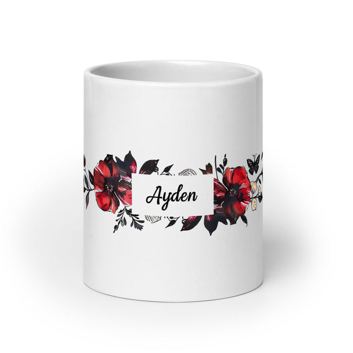 Ayden Exclusive Name Art Piece Home Office Work Coffee Mug Mexican Spanish Pride Gift Cup One-Of-A-Kind Calligraphy White Glossy Mug | A2 Mexicada