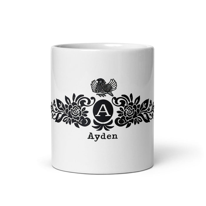 Ayden Exclusive Name Art Piece Home Office Work Coffee Mug Mexican Spanish Pride Gift Cup One-Of-A-Kind Calligraphy White Glossy Mug | A21 Mexicada