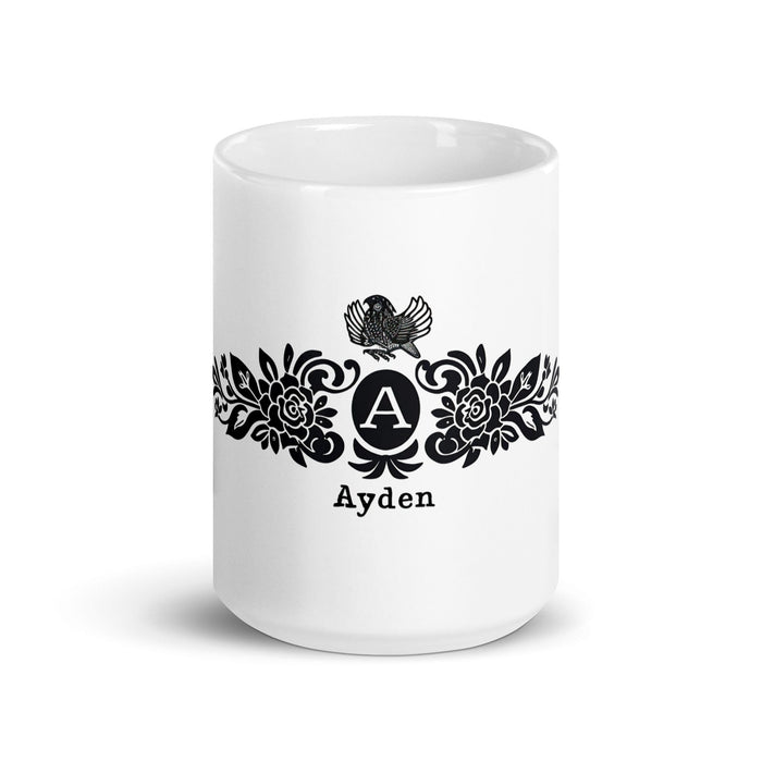 Ayden Exclusive Name Art Piece Home Office Work Coffee Mug Mexican Spanish Pride Gift Cup One-Of-A-Kind Calligraphy White Glossy Mug | A21 Mexicada