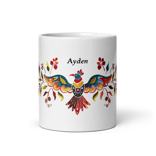 Ayden Exclusive Name Art Piece Home Office Work Coffee Mug Mexican Spanish Pride Gift Cup One - Of - A - Kind Calligraphy White Glossy Mug | A22 - Mexicada