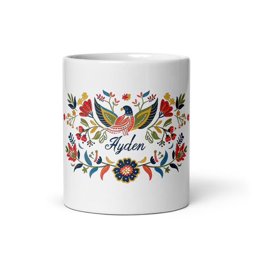 Ayden Exclusive Name Art Piece Home Office Work Coffee Mug Mexican Spanish Pride Gift Cup One - Of - A - Kind Calligraphy White Glossy Mug | A3 - Mexicada