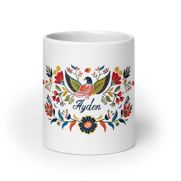 Ayden Exclusive Name Art Piece Home Office Work Coffee Mug Mexican Spanish Pride Gift Cup One-Of-A-Kind Calligraphy White Glossy Mug | A3 Mexicada