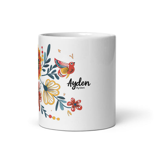 Ayden Exclusive Name Art Piece Home Office Work Coffee Mug Mexican Spanish Pride Gift Cup One - Of - A - Kind Calligraphy White Glossy Mug | A4 - Mexicada