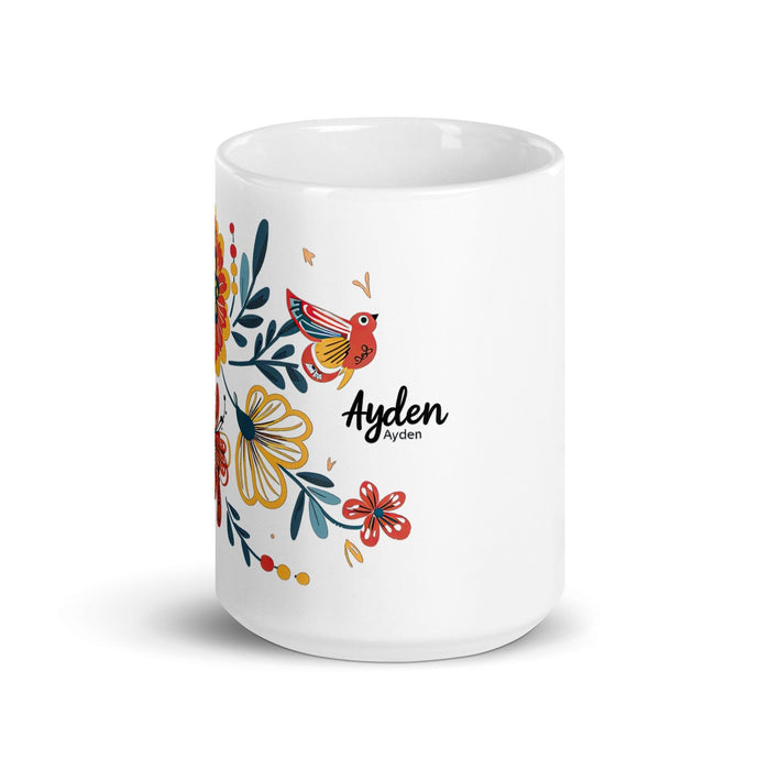 Ayden Exclusive Name Art Piece Home Office Work Coffee Mug Mexican Spanish Pride Gift Cup One-Of-A-Kind Calligraphy White Glossy Mug | A4 Mexicada