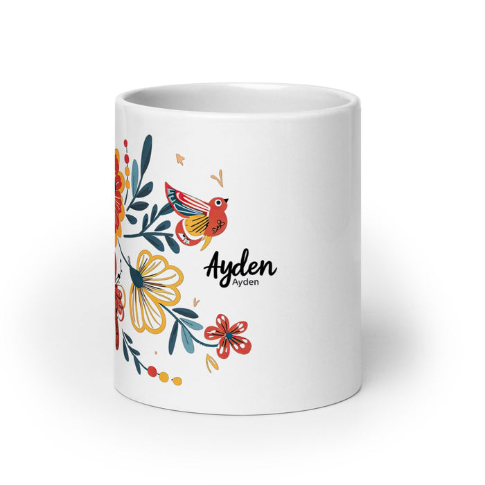 Ayden Exclusive Name Art Piece Home Office Work Coffee Mug Mexican Spanish Pride Gift Cup One-Of-A-Kind Calligraphy White Glossy Mug | A4 Mexicada