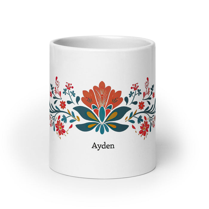 Ayden Exclusive Name Art Piece Home Office Work Coffee Mug Mexican Spanish Pride Gift Cup One-Of-A-Kind Calligraphy White Glossy Mug | A6 Mexicada