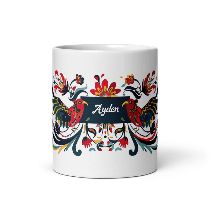 Ayden Exclusive Name Art Piece Home Office Work Coffee Mug Mexican Spanish Pride Gift Cup One-Of-A-Kind Calligraphy White Glossy Mug | A7 Mexicada