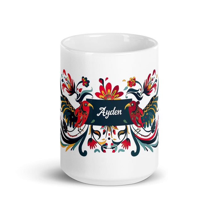 Ayden Exclusive Name Art Piece Home Office Work Coffee Mug Mexican Spanish Pride Gift Cup One-Of-A-Kind Calligraphy White Glossy Mug | A7 Mexicada