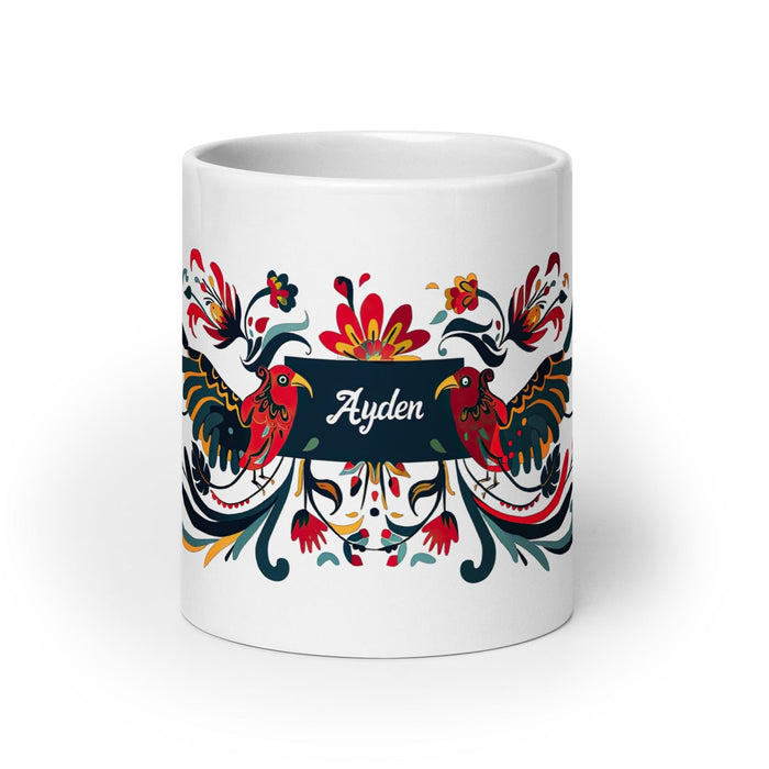 Ayden Exclusive Name Art Piece Home Office Work Coffee Mug Mexican Spanish Pride Gift Cup One-Of-A-Kind Calligraphy White Glossy Mug | A7 Mexicada