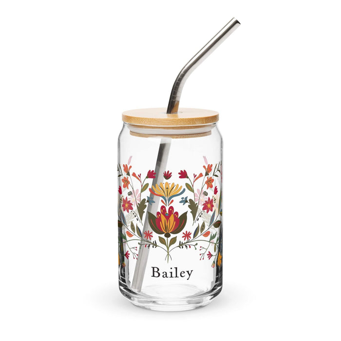 Bailey Exclusive Name Art Piece Can-Shaped Glass Home Office Work Mexican Spanish Pride Gift Cup One-Of-A-Kind Calligraphy Glass | B1 Mexicada 16 oz With Lid & Straw