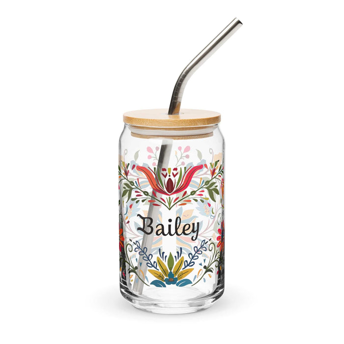 Bailey Exclusive Name Art Piece Can-Shaped Glass Home Office Work Mexican Spanish Pride Gift Cup One-Of-A-Kind Calligraphy Glass | B10 Mexicada 16 oz With Lid & Straw