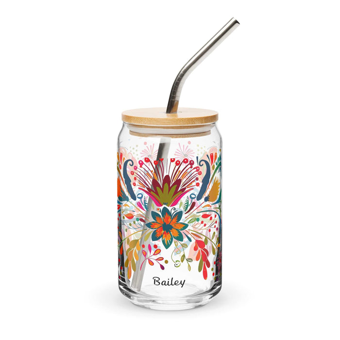 Bailey Exclusive Name Art Piece Can-Shaped Glass Home Office Work Mexican Spanish Pride Gift Cup One-Of-A-Kind Calligraphy Glass | B14 Mexicada 16 oz With Lid & Straw