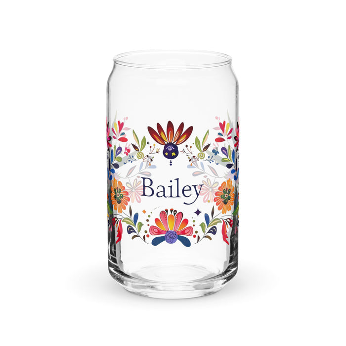 Bailey Exclusive Name Art Piece Can - Shaped Glass Home Office Work Mexican Spanish Pride Gift Cup One - Of - A - Kind Calligraphy Glass | B18 - Mexicada