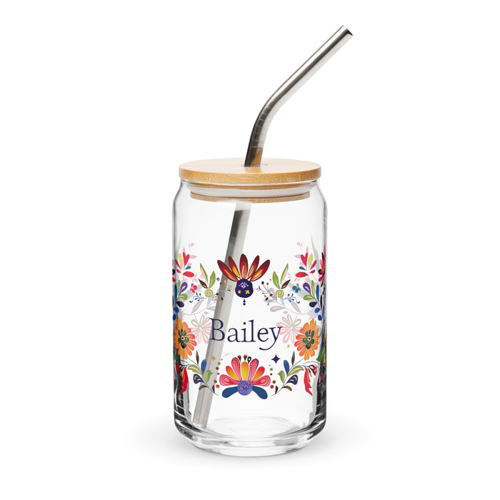 Bailey Exclusive Name Art Piece Can - Shaped Glass Home Office Work Mexican Spanish Pride Gift Cup One - Of - A - Kind Calligraphy Glass | B18 - Mexicada