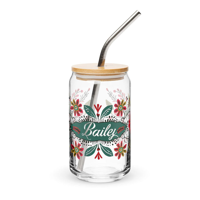 Bailey Exclusive Name Art Piece Can-Shaped Glass Home Office Work Mexican Spanish Pride Gift Cup One-Of-A-Kind Calligraphy Glass | B20 Mexicada 16 oz With Lid & Straw