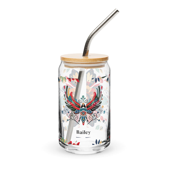 Bailey Exclusive Name Art Piece Can - Shaped Glass Home Office Work Mexican Spanish Pride Gift Cup One - Of - A - Kind Calligraphy Glass | B22 - Mexicada