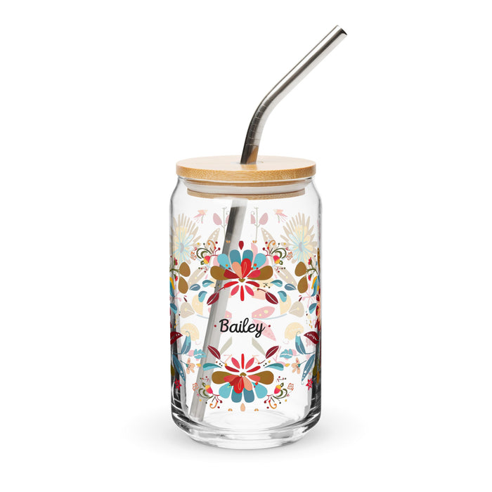 Bailey Exclusive Name Art Piece Can - Shaped Glass Home Office Work Mexican Spanish Pride Gift Cup One - Of - A - Kind Calligraphy Glass | B23 - Mexicada