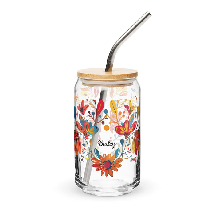 Bailey Exclusive Name Art Piece Can-Shaped Glass Home Office Work Mexican Spanish Pride Gift Cup One-Of-A-Kind Calligraphy Glass | B3 Mexicada 16 oz With Lid & Straw