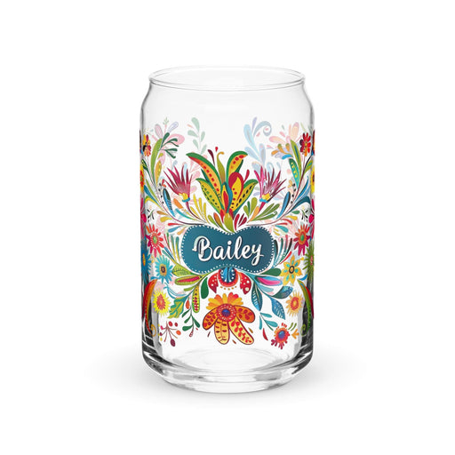 Bailey Exclusive Name Art Piece Can-Shaped Glass Home Office Work Mexican Spanish Pride Gift Cup One-Of-A-Kind Calligraphy Glass | B6 Mexicada 16 oz