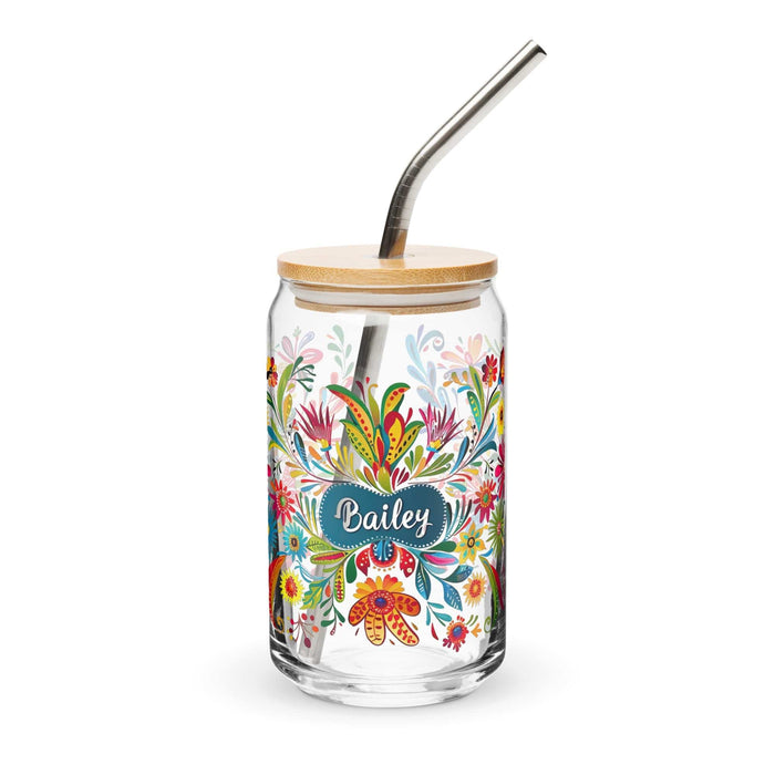 Bailey Exclusive Name Art Piece Can-Shaped Glass Home Office Work Mexican Spanish Pride Gift Cup One-Of-A-Kind Calligraphy Glass | B6 Mexicada 16 oz With Lid & Straw