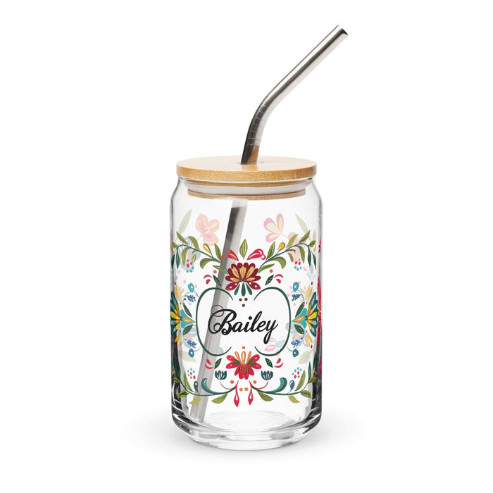 Bailey Exclusive Name Art Piece Can-Shaped Glass Home Office Work Mexican Spanish Pride Gift Cup One-Of-A-Kind Calligraphy Glass | B9 Mexicada 16 oz With Lid & Straw